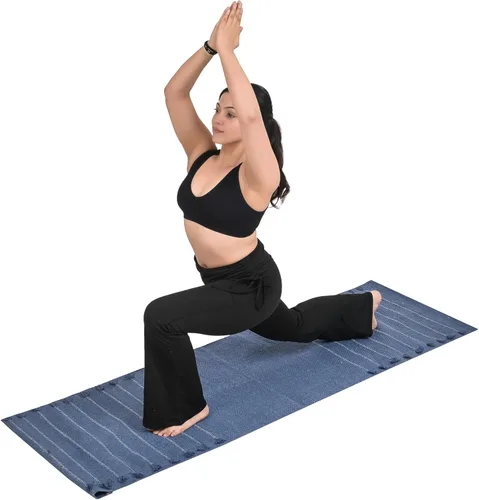 Miniatura 8 de Sivi Tapete de yoga de algodón orgánico a base de hierbas, tapete antideslizante ecológico tejido a mano, grueso y cómodo (0.945 x 2.835 x 0.197 in)