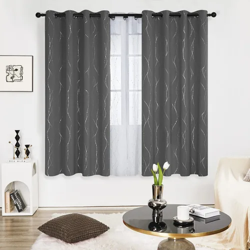 Miniatura 2 de Deconovo Cortinas blackout con ojales para dormitorio, 72 pulgadas de largo, para ventana, para oscurecimiento de habitación, patrón de líneas Gris