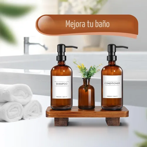 Miniatura 6 de KASUNTING Dispensador de jabón de vidrio ámbar con bomba plana mejorada, dispensador de jabón para platos para cocina, dispensador de jabón de manos