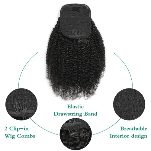 Miniatura 3 de Cola de Caballo con Cordón Afro Puff Cabello Humano Afro Rizado Crespo Cola de Caballo con Cordón 4C para Mujeres Negras Extensión de Cabello Humano
