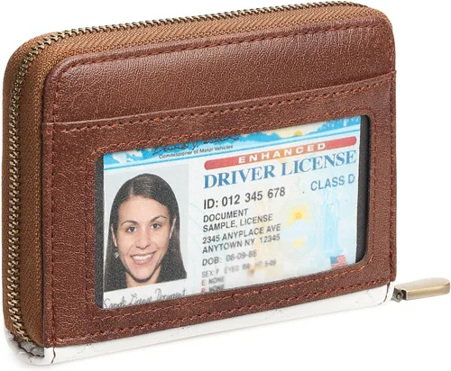 Miniatura 16 de FALAN MULE Cartera de Cuero para Tarjetas de Crédito con Bloqueo RFID Pequeña para Mujeres con Muñequera, Azul claro, Vintage