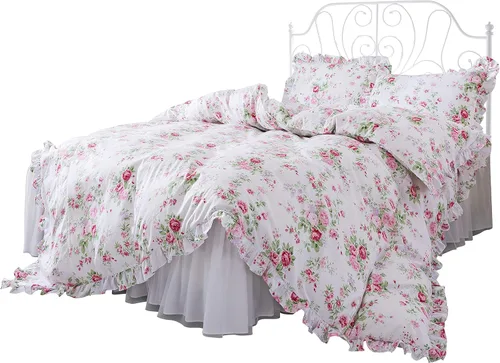 Miniatura 25 de FADFAY Juego de ropa de cama floral estilo campestre francés con estampado de pájaros azules, colección de faldas de cama, 800 hilos por pulgada
