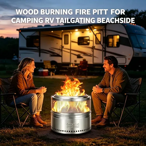 Miniatura 7 de Fogata de leña con bolsa de transporte, hoguera portátil desmontable de 19.5" para camping, tailgating, patio, patio trasero, chimenea perforada sin