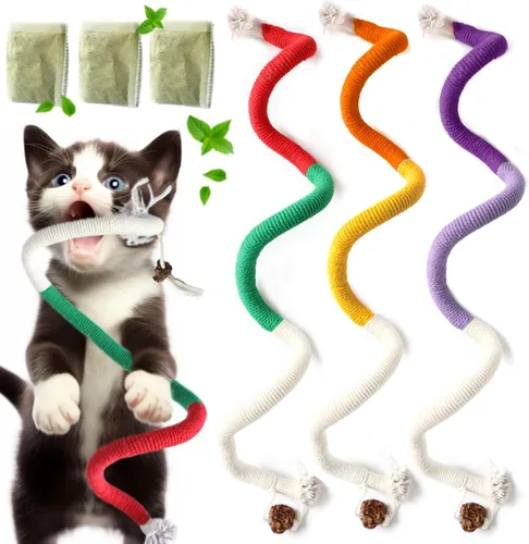 Miniatura 7 de Juguetes para gatitos, juguete masticable para limpieza de dientes, juguetes de cuerda de hierba gatera para gatitos de interior, juguetes