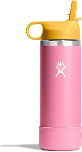 Hydro Flask Botella de agua para niños para la escuela, acero inoxidable y aislada con tapa de pajita, 18 onzas en dalia Dahlia