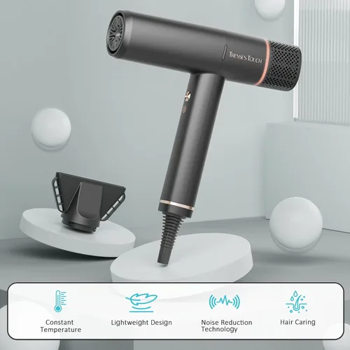 Miniatura 8 de Secador de pelo iónico profesional con difusor, secador iónico de bajo ruido de alta velocidad, potente motor de 1600 vatios para secado rápido