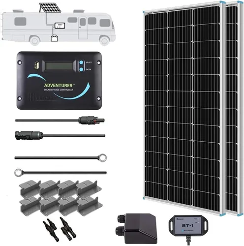 Miniatura 9 de Renogy - Kit básico de panel solar de 100W 12V, panel solar monocristalino de 100 vatios, controlador de carga PWM LCD de 30A, kit de adaptadores