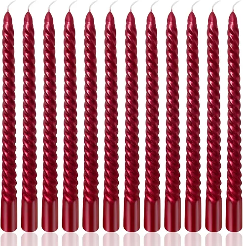 Miniatura 12 de Juego de velas cónicas en espiral de color blanco metálico de 10 pulgadas para decoración navideña, paquete de 12 velas trenzadas sin perfume, velas