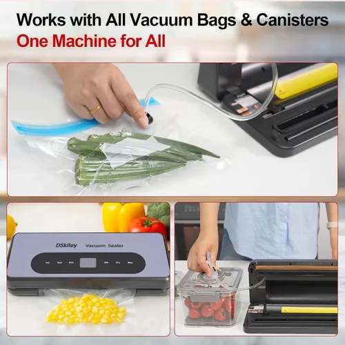 Miniatura 5 de Máquina selladora al vacío para conservación de alimentos, potente succión de 80 kPa, cortador integrado y kit de inicio, modos seco y húmedo