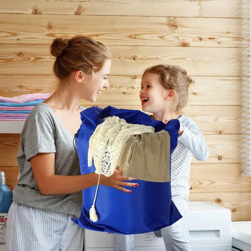 Miniatura 6 de Woanger Paquete de 12 bolsas de lavandería extragrandes de 28 x 45 pulgadas, lavables a granel, bolsa de lavandería de viaje con cierre de cordón