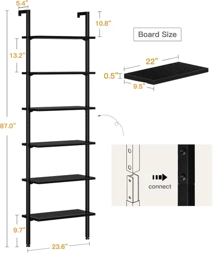 Miniatura 3 de ODK Estante de escalera de 6 niveles, estante para libros con marco de metal, estantería para sala de estar, oficina en casa, cocina y dormitorio