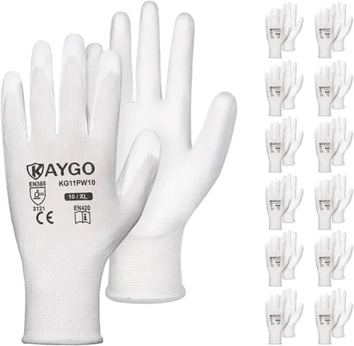 Miniatura 26 de KAYGO KG11PB - Guantes de seguridad con revestimiento delgado de poliuretano, tejido sin costuras, agarre suave en palma y dedos, para trabajo Verde