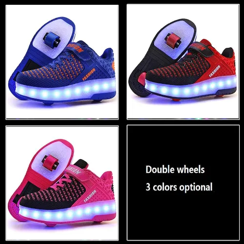Miniatura 5 de Ehauuo Kids Two Wheels Shoes with Lights Rechargeable Roller Skates Shoes Retractable LED Flashing Sneakers Wheels Shoes for Unisex Girls Boys