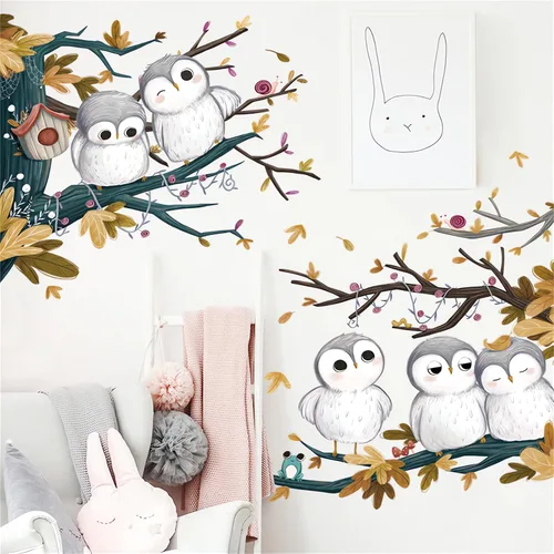 Miniatura 3 de Calcomanías de pared de lindos búhos pequeños, calcomanías de pared de animales de dibujos animados de sacinora para bricolaje, vinilo extraíble