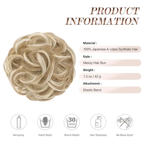 Miniatura 4 de FESHFEN Pieza de Cabello para Moño Desordenado - Extensiones Elásticas Onduladas Rizadas Scrunchies de Moño Chignon Sintético Postizos para Mujeres