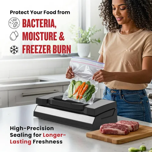 Miniatura 3 de Magic Mill Máquina selladora al vacío profesional profesional con nuevo mango de patente MVS-5181 para bolsas de alimentos, cuencos marinados