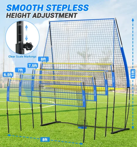 Miniatura 2 de Volleyball Practice Net with Ball Return System, Height Adjustable 6.5-8FT, 11 * 8FT Portable Volleyball Training Equipment for Serving, Spiking