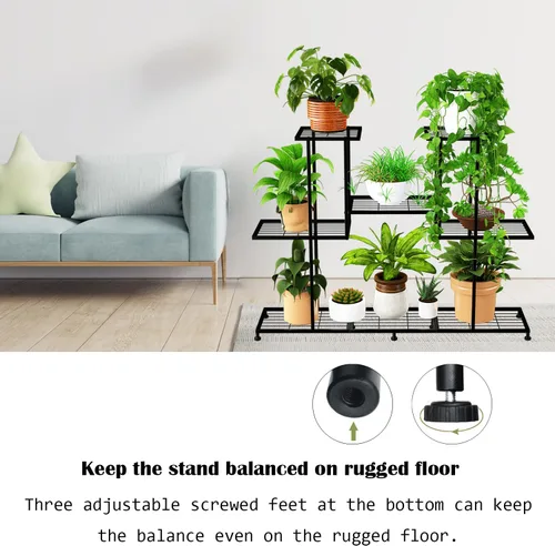 Miniatura 5 de Twhep Soporte de Metal para Plantas, 5 Niveles Soportes Multifuncionales para Plantas de Interior, Estante Decorativo de Acero Negro para Plantas