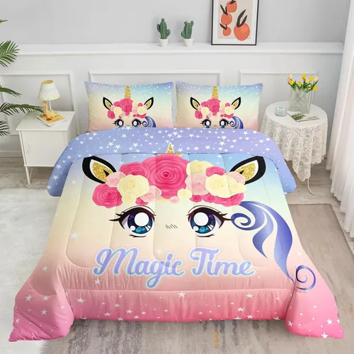 Miniatura 34 de Juego de ropa de cama Kawaii de fresa para niñas, juego de ropa de cama con patrón de cuadrícula rosa con 1 edredón y 2 fundas de almohada