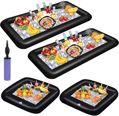Miniatura 8 de Paquete de 4 recipientes inflables para servir hielo en la piscina, fiesta, bufé, bandeja de hielo flotante, recipientes para bebidas de alimentos