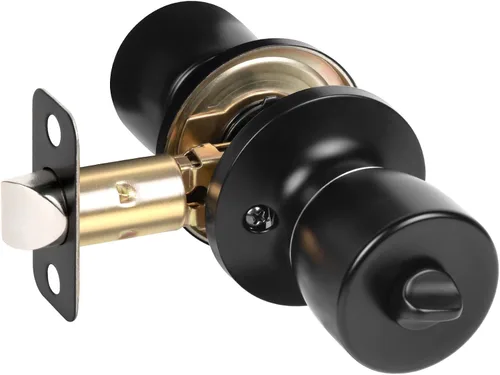 Miniatura 13 de HOSOM - Paquete de 1 perilla de puerta con cerradura y llave, perillas de puerta exterior color negro mate para dormitorio y baño, perilla de puerta