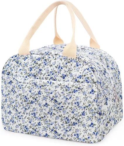 Miniatura 14 de Lonchera acolchada de algodón aislada, bonita bolsa acolchada con estampado floral, reutilizable, aislada, coqueta, de gran capacidad, hielera