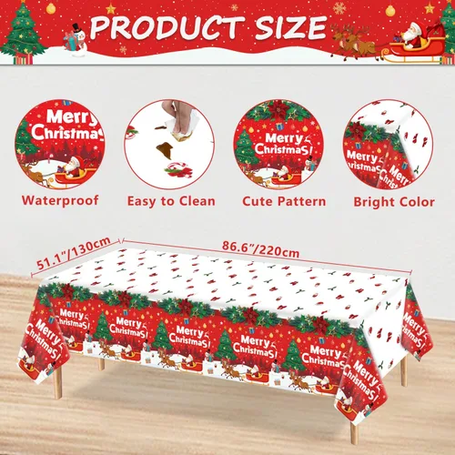 Miniatura 4 de Paquete de 4 manteles de Navidad para fiesta de Navidad, decoración de fiesta de Navidad, cubierta de mesa de Navidad con árbol de Navidad y copo