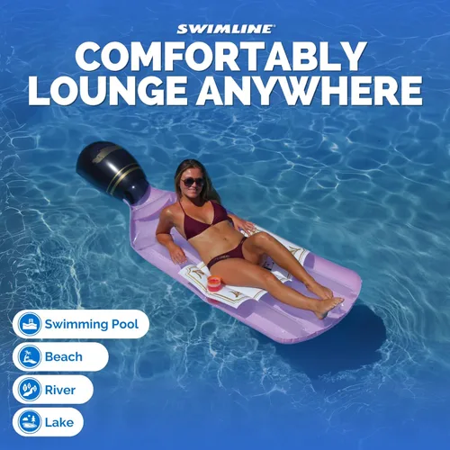Miniatura 6 de SWIMLINE Flotador Inflable para Piscina Tumbona Balsa Colchón, Colchoneta Divertida, Edición Clásica Rosé, Rosa Botella de rosa