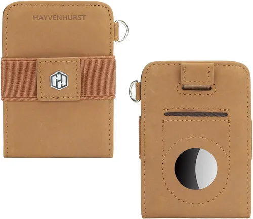 Hayvenhurst AirTag Wallet - Cartera minimalista delgada con bolsillo frontal - Accesorios para AirTags para hombre - Air Tag de cuero genuino para