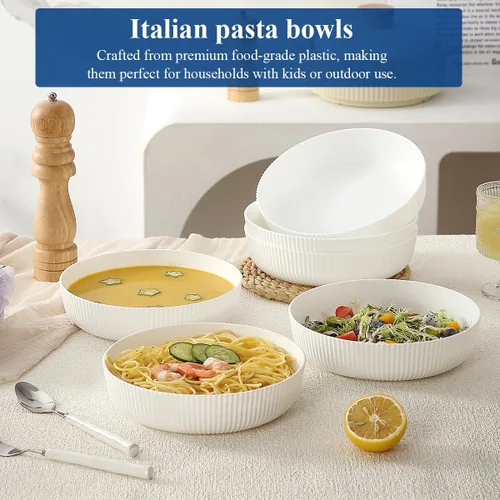 Miniatura 3 de HOMQUEN Juego de 6 cuencos para pasta, cuencos de ensalada de 37 onzas, cuencos de sopa blancos, cuencos grandes para servir pasta, cuencos de cena