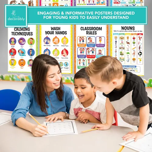 Miniatura 6 de Decorably 50 pósteres educativos vibrantes para niños pequeños de 1 a 3 años, 11 x 17 pulgadas, decoración de aula laminada mate, para pasillos