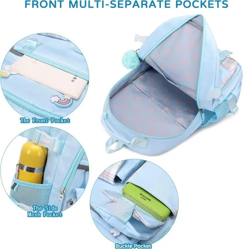 Miniatura 8 de Mochila para Niñas de 15.6 Pulgadas para Laptop, Bolsa Escolar para Niños de Primaria y Universidad, Mochilas y Bolsas de Libros para Niñas, Azul