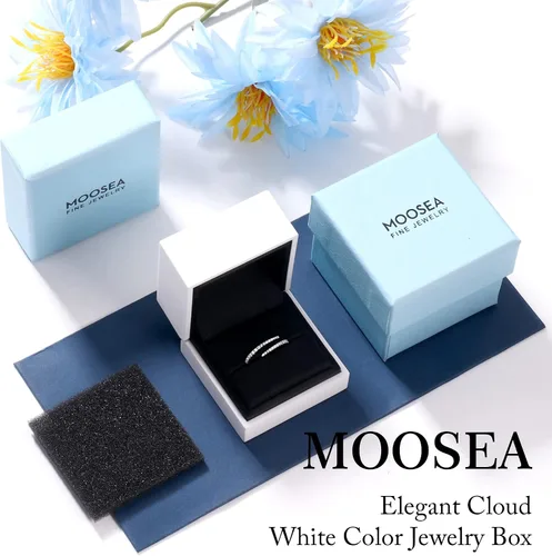 Miniatura 7 de MOOSEA Anillos de moissanita abiertos para mujer, oro blanco de 14 quilates, color vermeil D, claridad VVS1, anillos a juego, anillos de eternidad