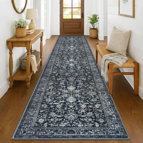 Miniatura 107 de KILOCOCO Alfombra lavable de 2 x 3 para entrada, estampado floral vintage, suave, antideslizante, azul, alfombras de cocina, tapete