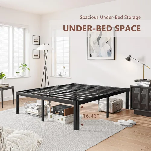 Miniatura 4 de Base de cama con plataforma alta de 18 pulgadas Nordicbed tamaño Queen, no requiere somier, base de cama metálica tamaño Queen, libre de ruidos
