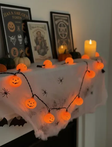 Miniatura 3 de Luces de calabaza de Halloween para exteriores, 10 luces LED de calabaza de 8.5 pies, impermeables, calabazas iluminadas para interiores y Linda
