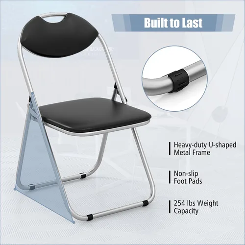 Miniatura 6 de HAPPYGRILL Paquete de 2 sillas plegables, sillas portátiles para tarjetas con respaldo y asiento acolchado, juego de sillas de metal para sala