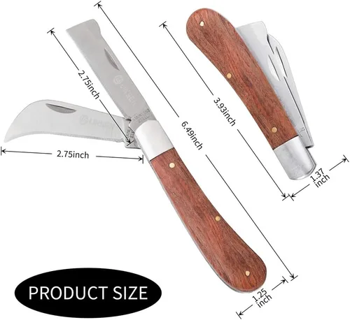 Miniatura 2 de Cuchillo de poda, Cuchillo de injerto de doble hoja, Cuchillo de ciernes de jardín de acero inoxidable, Cuchillo de bolsillo plegable Linsen-al aire