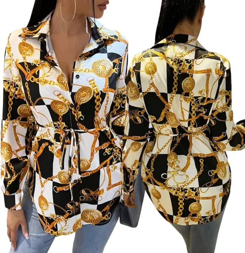 Miniatura 4 de Vestidos tipo camisa para mujer, sexy, con botones, con cuello, blusas de manga larga, estampado floral