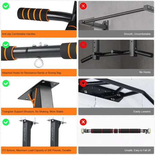 Miniatura 4 de Barra de dominadas ajustable en altura, barra de dominadas resistente, montaje en barra, montaje en techo, equipo de entrenamiento de fuerza