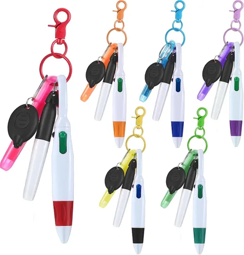 Miniatura 10 de 30 piezas de clip retráctil para bolígrafo de lanzadera con mini resaltador, bolígrafo de insignia de enfermera, marcador de neón, llavero LED, clip