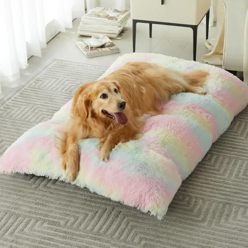 Miniatura 16 de BFPETHOME Camas para perros grandes, cama de felpa para perros, mullida y acogedora, para dormir y aliviar la ansiedad, alfombras lavables para Rosa