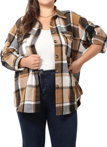 Miniatura 5 de MCEDAR Chaqueta de franela a cuadros de gran tamaño para mujer, casual, con solapa, manga larga, con botones, tallas grandes (S-4X)