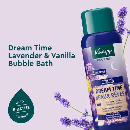 Miniatura 2 de Kneipp Dream Time - Baño de burbujas de aromaterapia de lavanda y vainilla, bueno para relajarse antes de acostarse, vegano, sin sulfato, 13.5 onzas