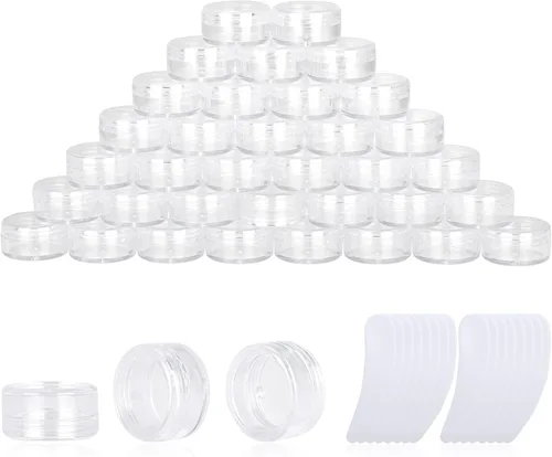 Miniatura 9 de 50 recipientes de muestra de 0.11 oz, frascos vacíos de 0.11 onzas líquidas con tapas, pequeños recipientes para cosméticos, mini tarros de muestra