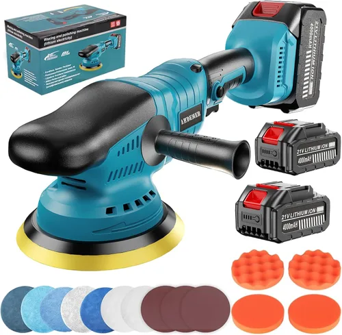 Miniatura 8 de Pulidora de búfer de coche inalámbrica, kit de pulidora mini de 6 pulgadas con paquete de 2 baterías recargables de 21V, pulidora orbital de 8