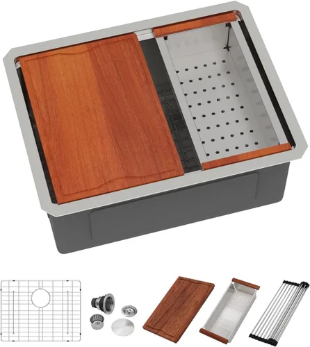 Miniatura 10 de Fregadero Dcolora de 30 Pulgadas para Instalación Bajo Encimera Negro de Acero Inoxidable Fregadero de Cocina Bajo Encimera Estación de Trabajo