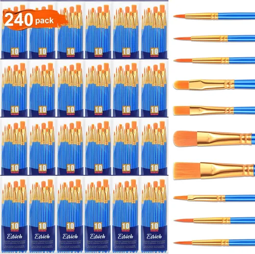 ESRICH Juego de pinceles de pintura acrílica, paquete de 24/240 pinceles de pintura, cabezal de cepillo de nailon para suministros de pinceles de