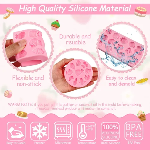 Miniatura 6 de Moldes de fondant de frutas para decoración de pasteles, 2 piezas, mini fresa, piña, plátano, caramelo, chocolate, molde de silicona para cupcakes