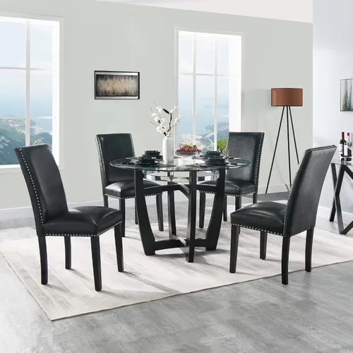 Miniatura 8 de Parsons CY-1122-BK - Juego de 2 sillas de comedor con ribete de cabezas de clavo, asiento tapizado lateral de piel sintética para cocina, patas